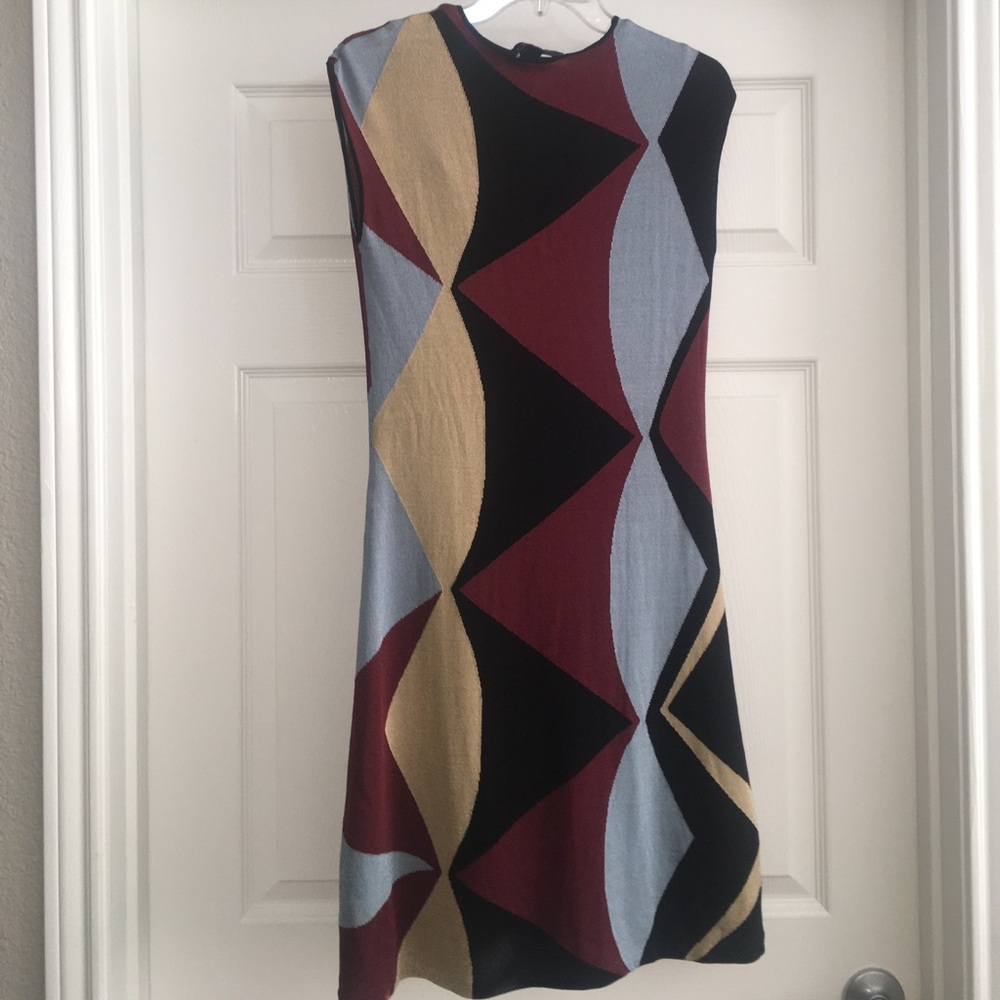 New $195 Laundry Midi Geometric Dress Black Blue Small - Picture 6 of 9